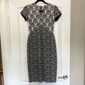 Maggy London Black and White Below the Knee Dress